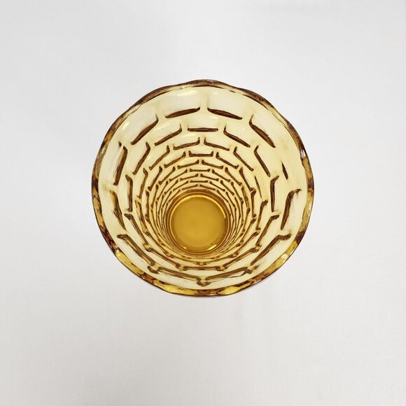 Vtg 60s Mid Century Modern Glass Yellow Amber Vase Textured Honeycomb Pattern - Picture 7 of 13